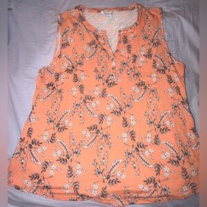 LIz Claiborne Sleeveless Floral Henley Tank Top - Coral